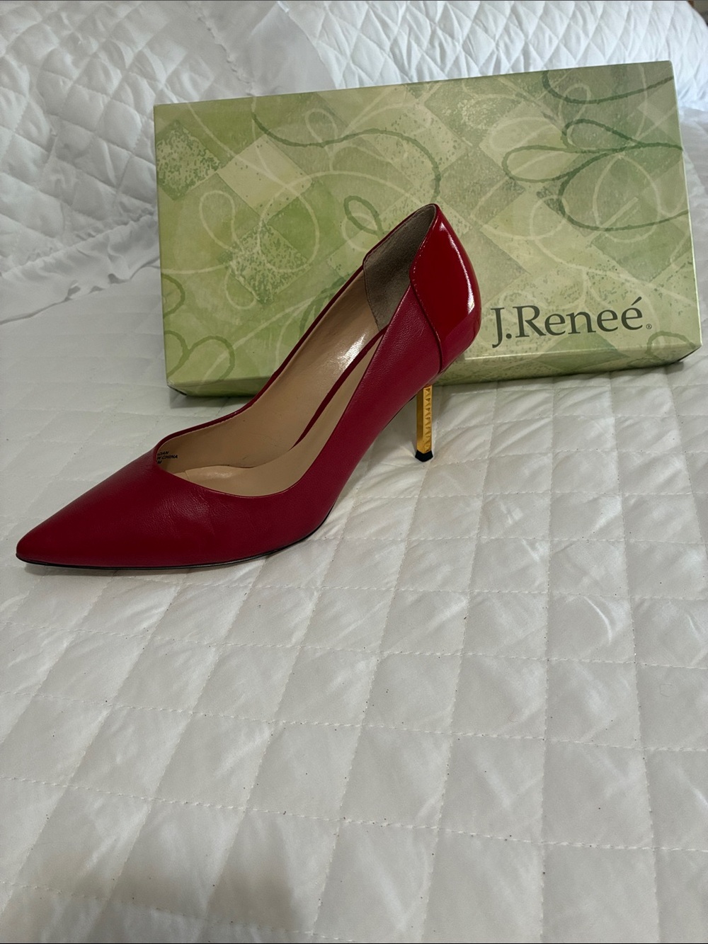 J.Renee Red Pointed Pump with Gold Stiletto Heel